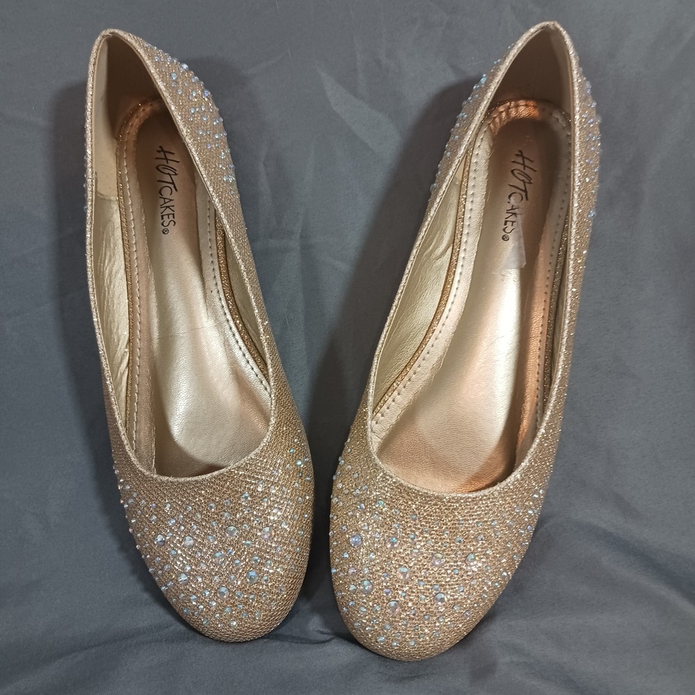 Hot Cakes Ballet Flats Womens 9M Gold Excellent Rhinestone Glitter Orleans